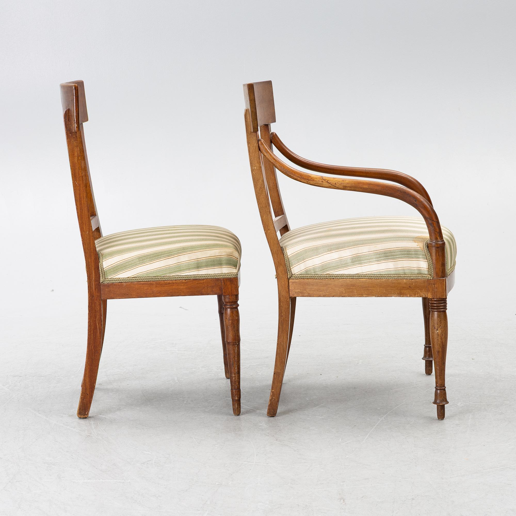 Chairs, 10 + 2 pcs, Empire. 19th century.