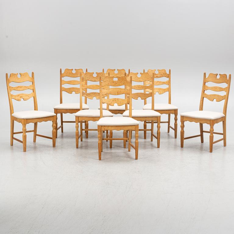 Henning Kjærnulf, attributed to. A set of eight chairs, Denmark, second half of the 20th Century.