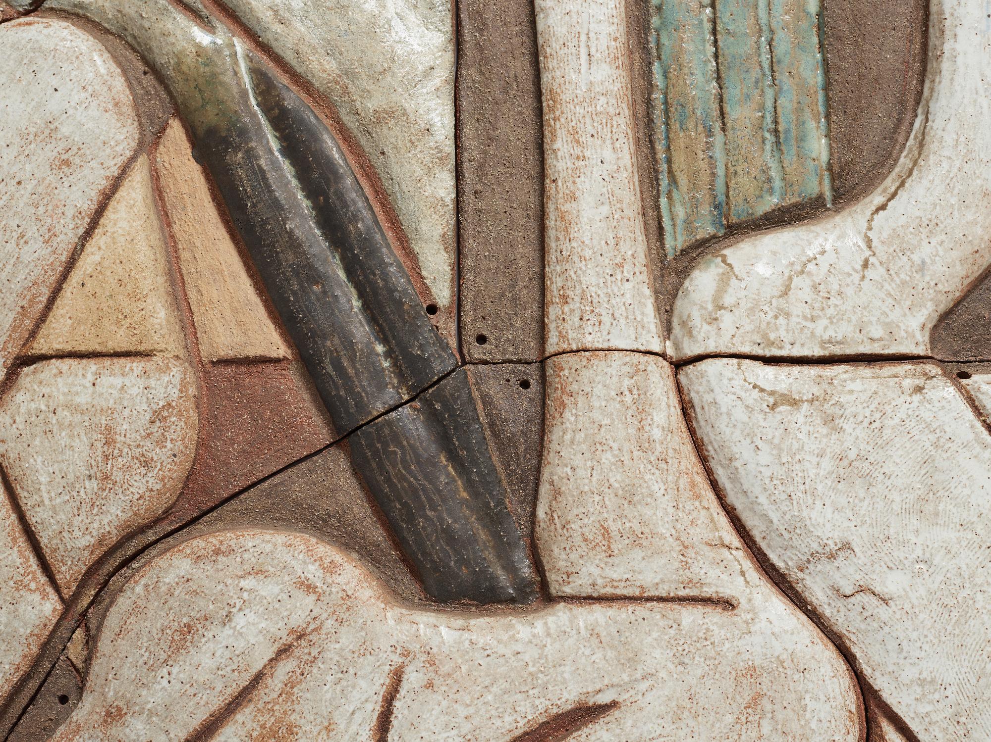 Tyra Lundgren, a glazed stoneware relief, Sweden, probably 1950's.