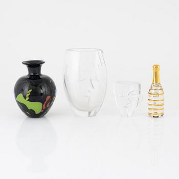 Four glass objects, Martti Rytkönen and Kjell Engman, Orrefors and Kosta Boda, Sweden.