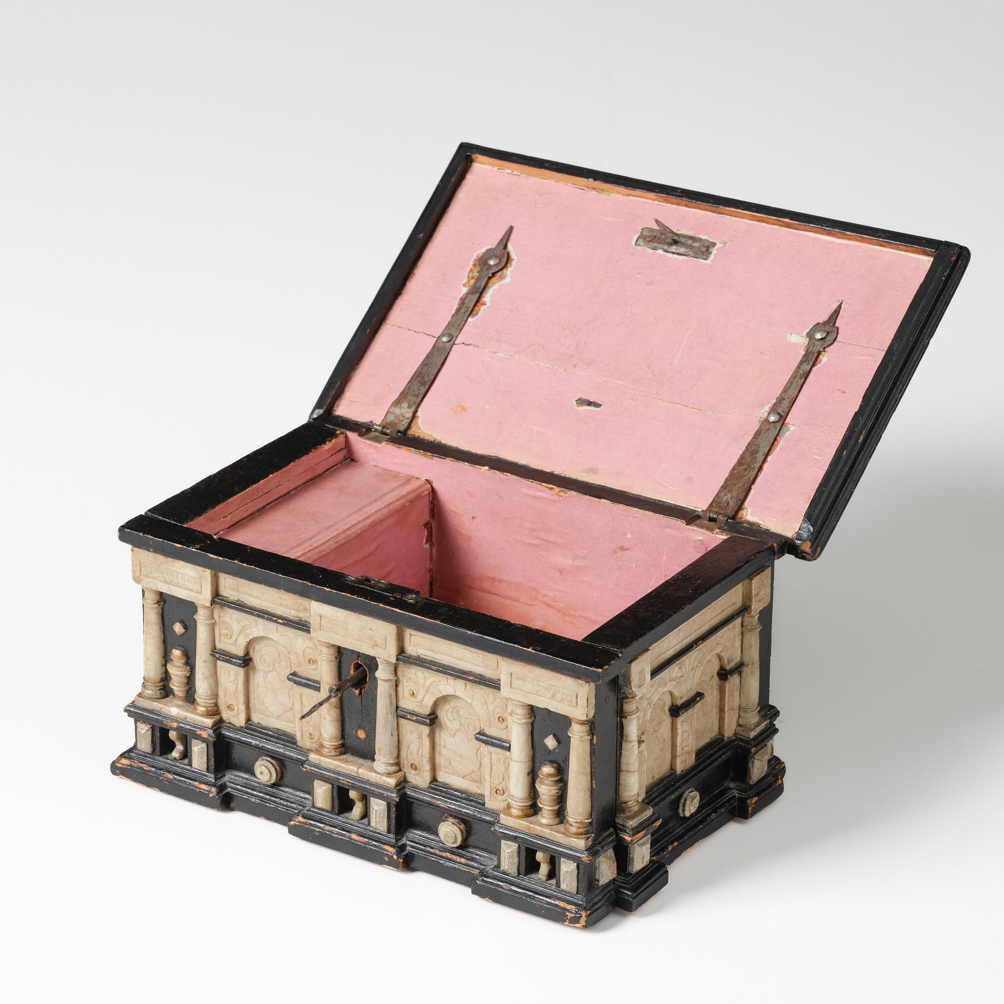 A Baroque German ebonized and alabaster 'Römhilder Kästchen', Thüringia, mid 17th century.