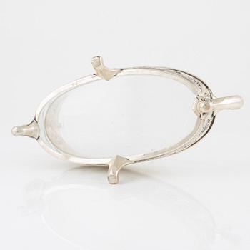 A silver plate and glass jardinière, Denmark, first half of the 20th century.