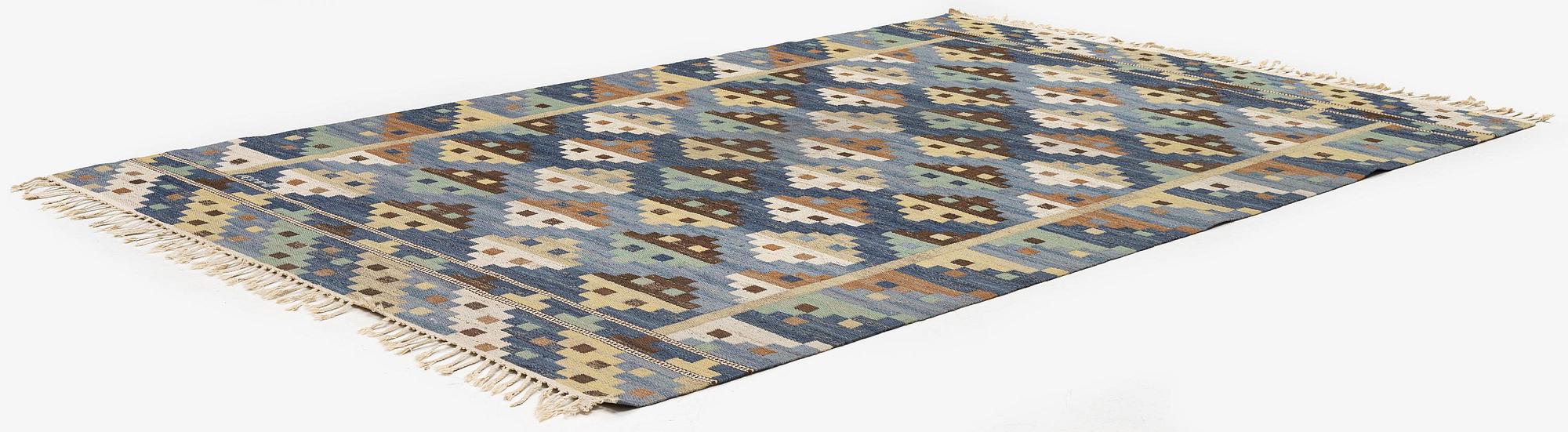 Märta Måås-Fjetterström, a carpet, 'Blå natt och dag', flat weave, c. 300 x 192 cm, signed MMF.