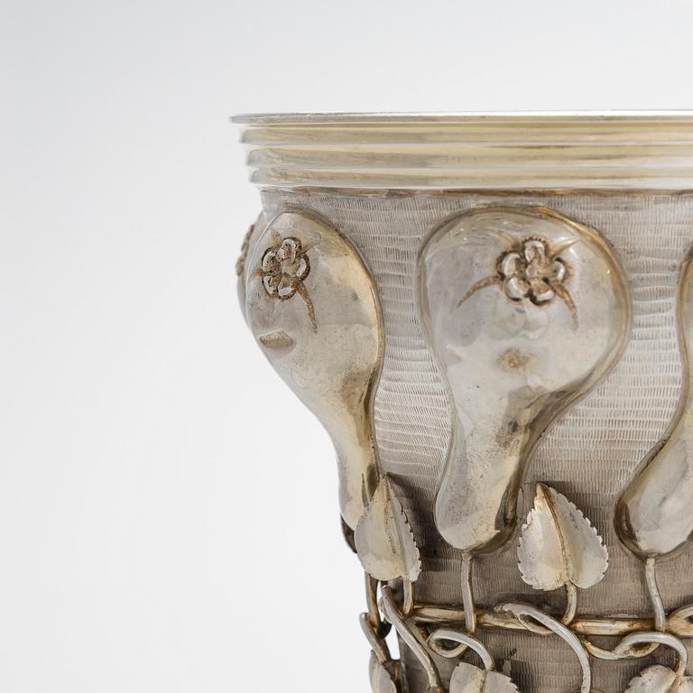An early 20th-century parcel-gilt silver standing cup, maker's mark presumably Ludwig Neresheimer & Co, Hanau, Germany.