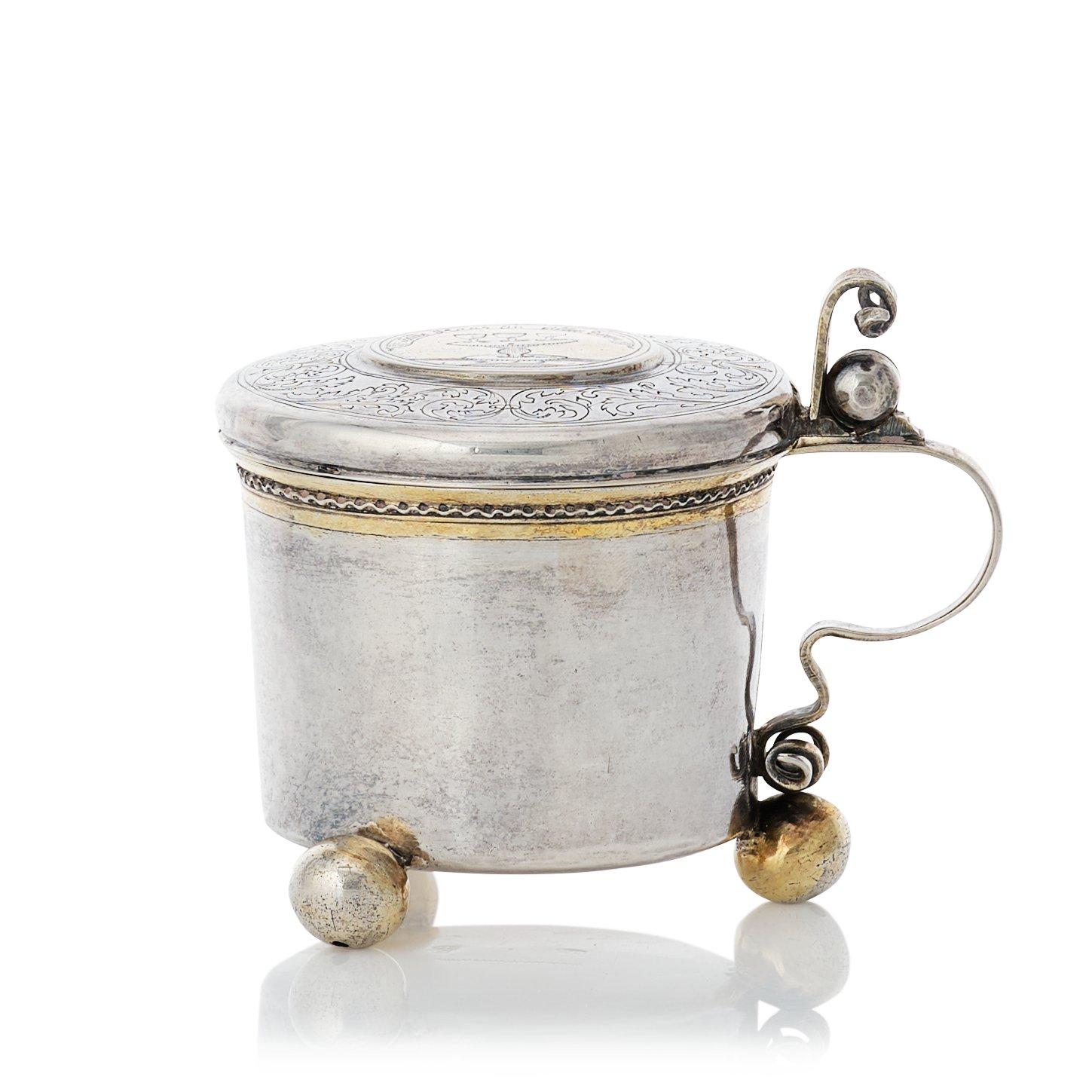 Magnus Myrman, miniatyrdryckeskanna, silver, Norrköping (verksam 1706-1730). Senbarock.