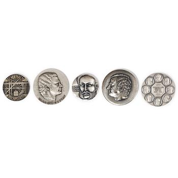 Medaljer 5 st, silver, 1900-talets slut.