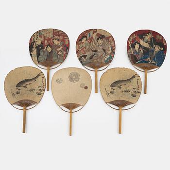 A set of six Japanese fans, Meiji period (1868-1912).