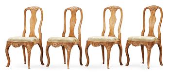 1393. Four Swedish Rococo 18th century chairs.