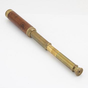 A brass and mahogany tube binocular, 19/20th century.