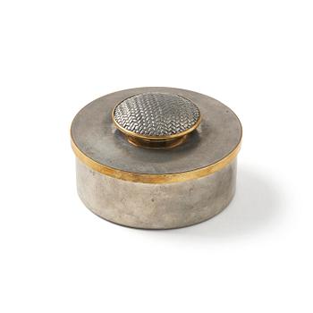 188. Björn Trägårdh, a pewter and brass lidded jar, Firma Svenskt Tenn, Stockholm, 1951.