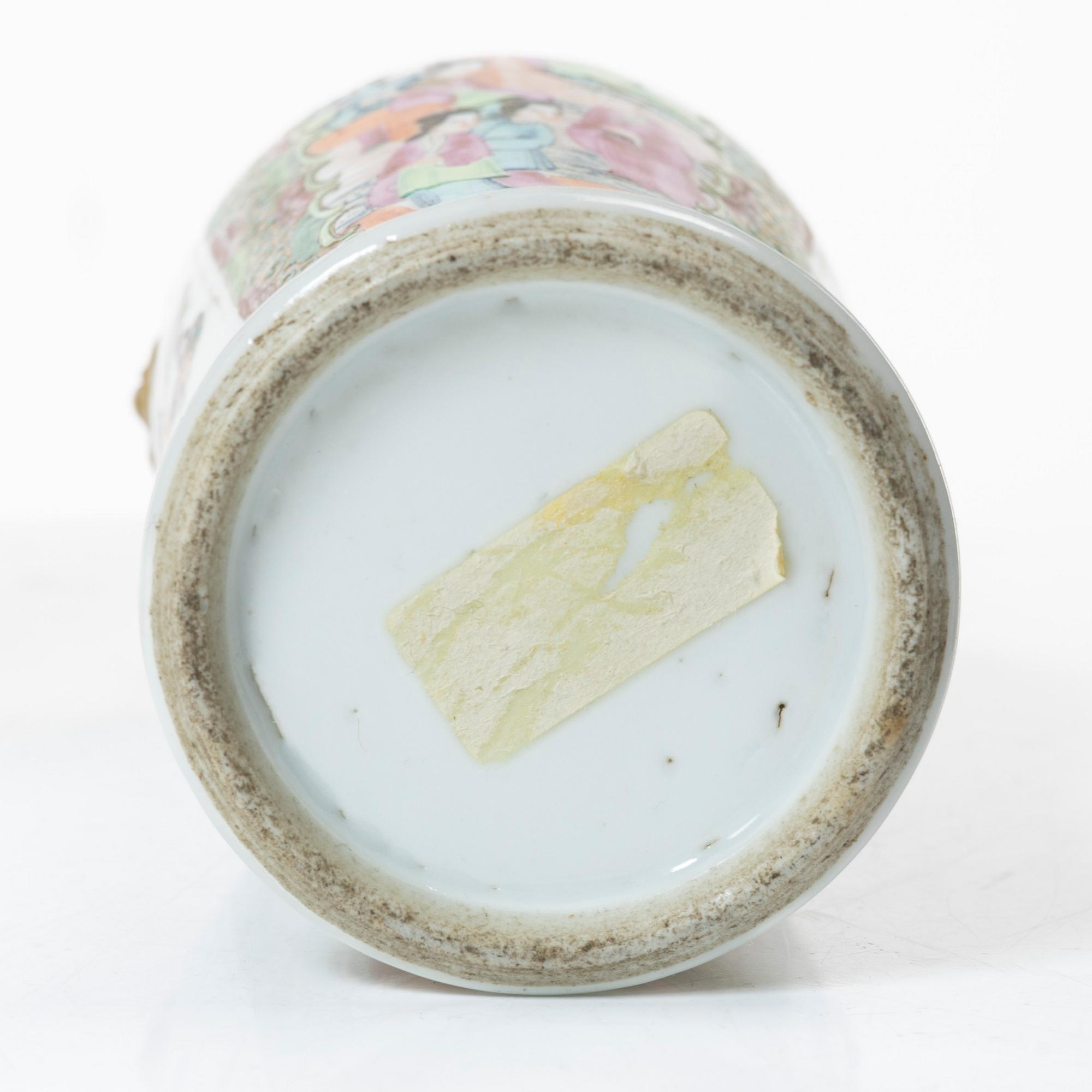 A famille rose vase with cover and a vase, Qing dynasty, Kanton, 19th century.