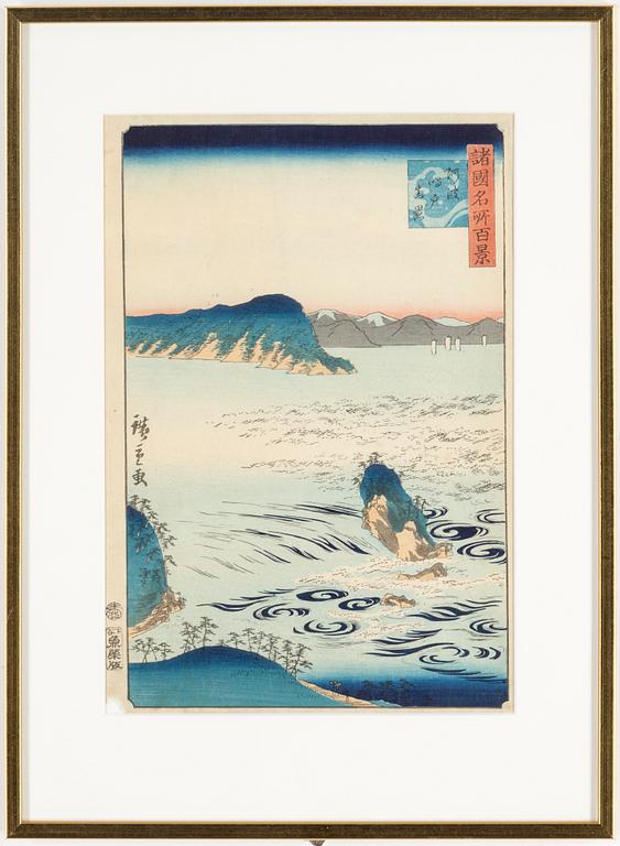 Ando Hiroshige, 3 woodblock prints, signed, probably later print.