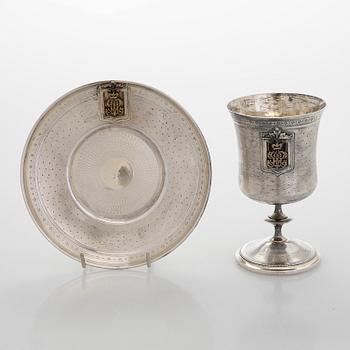 A French mid-19th-century silver beaker with dish, maker's mark of Philippe Berthier, Paris.