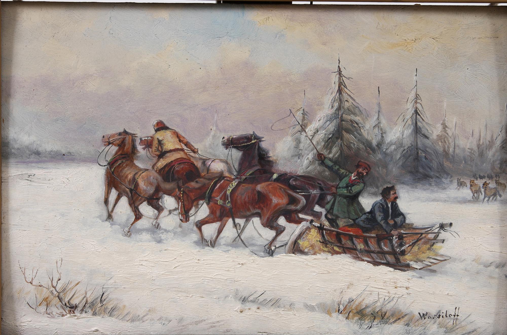 OKÄND KONSTNÄR, olja på pannå, 2 st, sign Wassiloff. Ryssland, 1900-talets senare hälft.