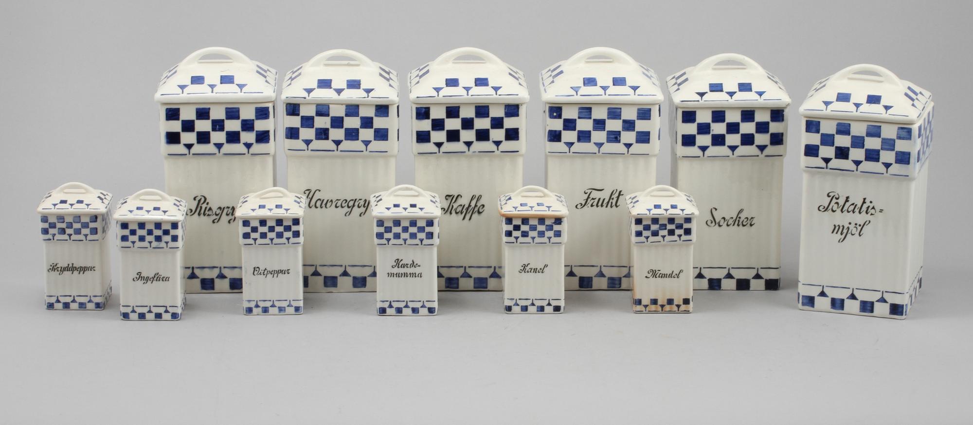 SPECERIBURKAR, 12 st, flintgods, omkring 1900-talets mitt.