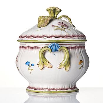 A Swedish Rörstrand faience tureen with cover, 18th century.