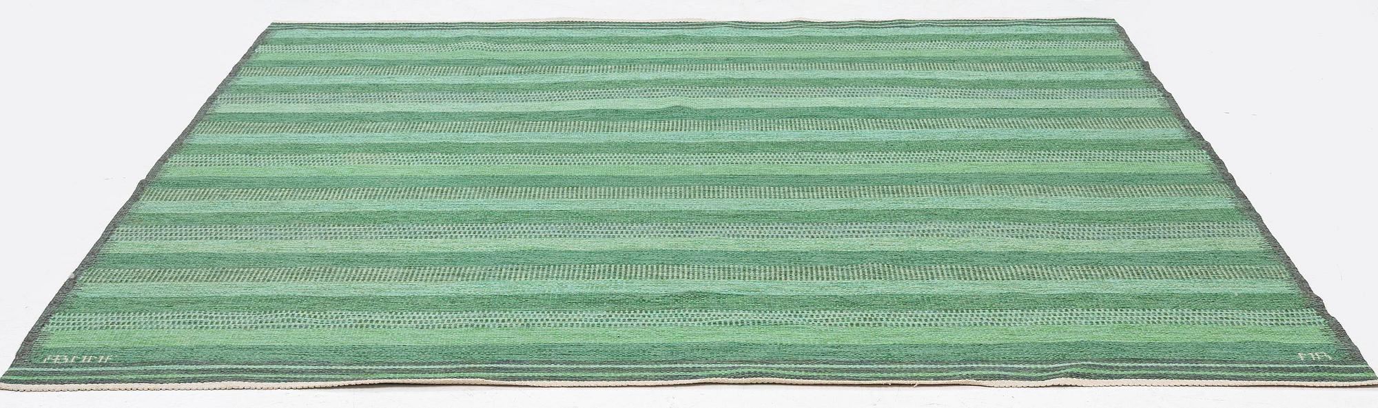 Marianne Richter, a carpet, 'Randig i Fasads färger', flat weave, c. 230 x 232 cm, signed AB MMF MR.