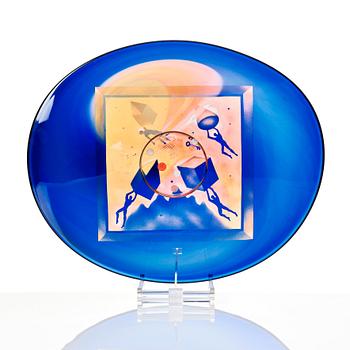 Bertil Vallien, a unique glass dish, Kosta Sweden.
