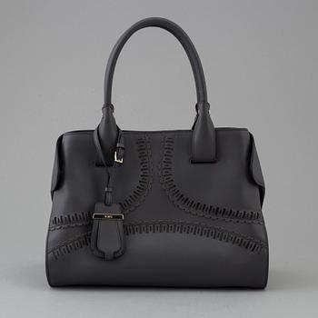 A grey leather tote bag by Tod's.