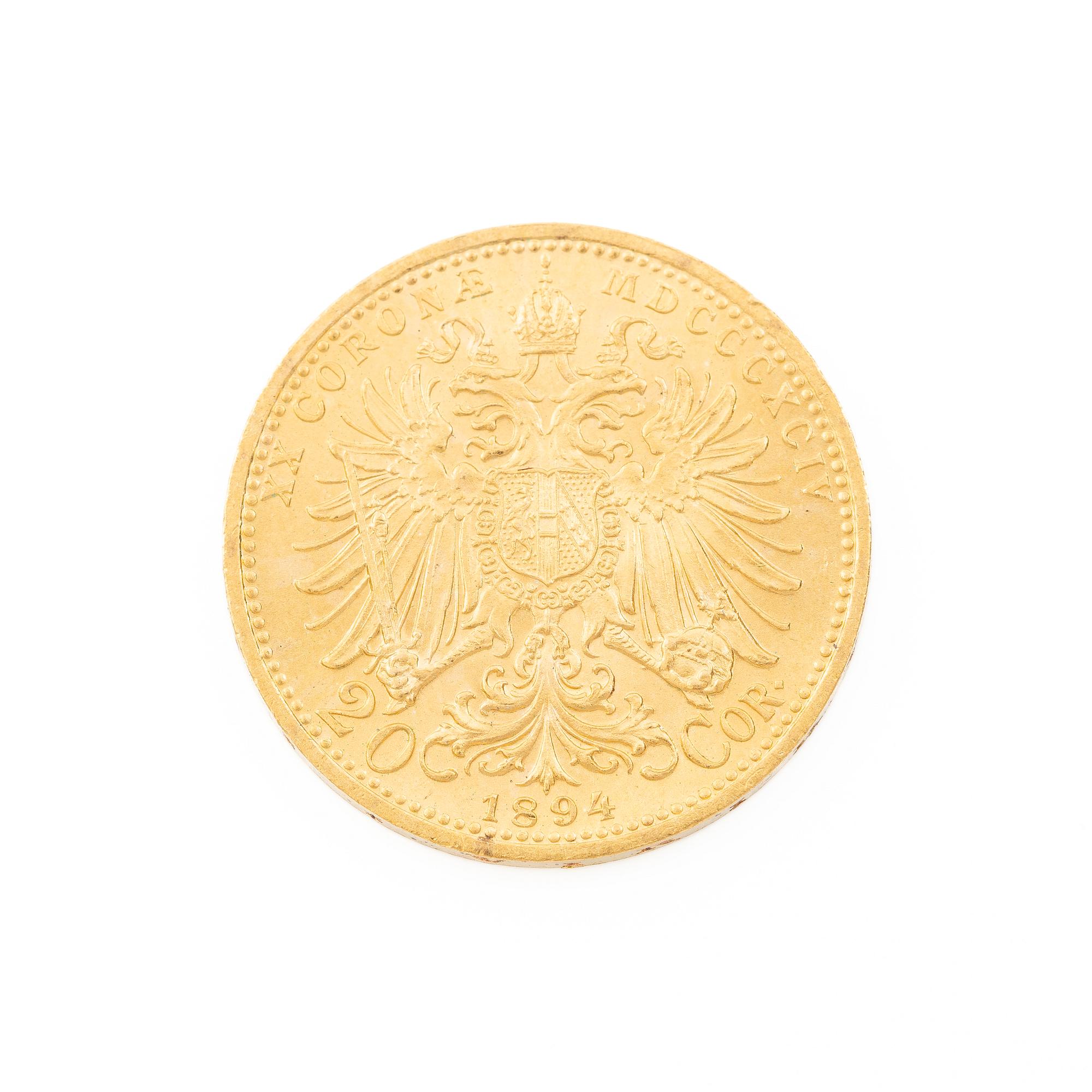 Guldmynt, Österrike-Ungern, 20 Corona, 1894.