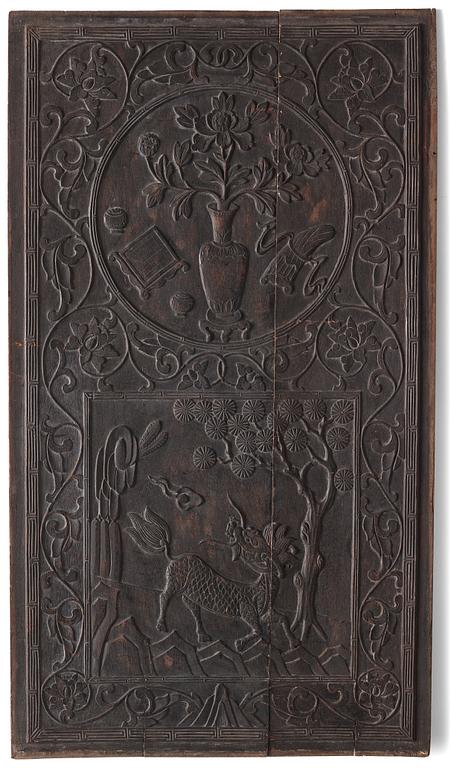 A set of three Chinsese hardwood panels, Qing dynasty.