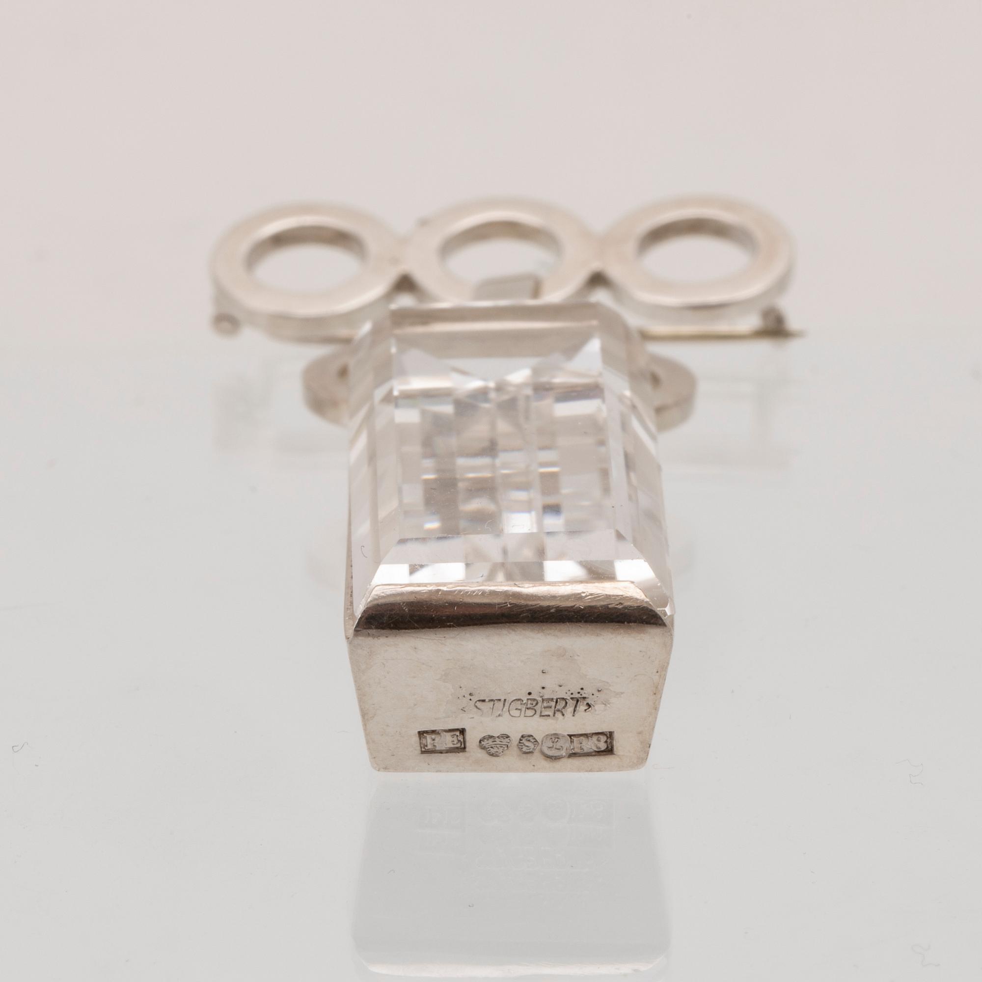Brosch silver och trappslipad bergkristall, stämplad Stigbert och Per Emilson Laholm 1941.