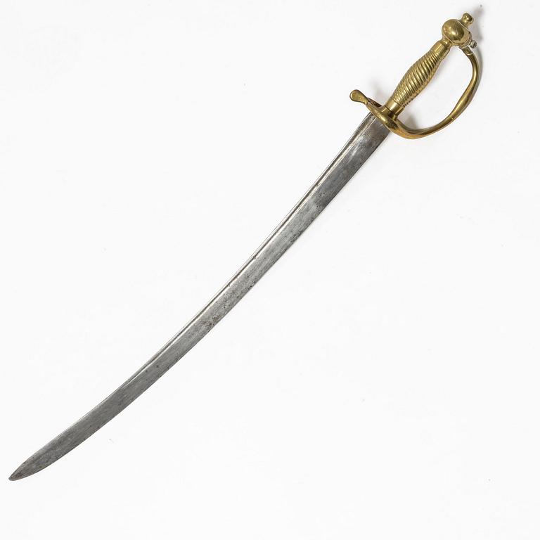 A Swedish police sabre and cutlass, with scabbards.