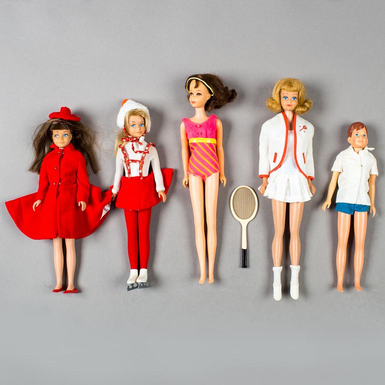 A lot of 10 Barbie and friends dolls, Mattel, 1960/70s.