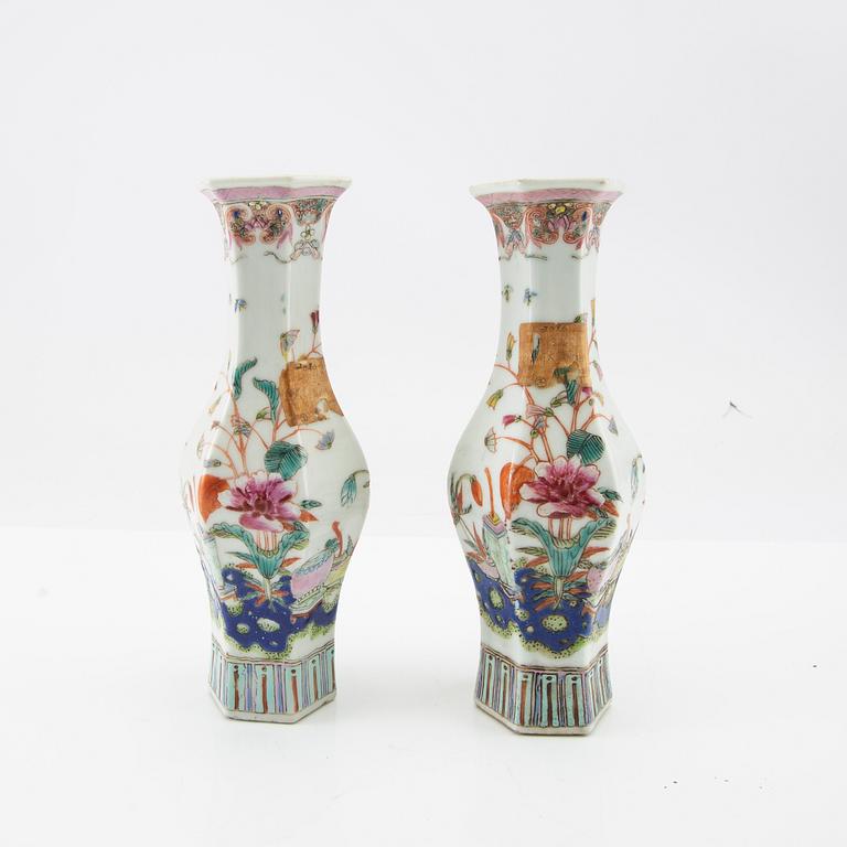 Vases a pair, cushions a pair, and incense burners China (5 pcs) late 19th century/early 20th century porcelain.