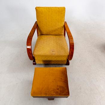 Fåtöljer, ett par, samt pall, Art Déco, 1900-talets första hälft.