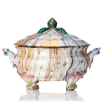 331. A Marieberg faux marble faience tureen with cover, Sweden, 18th Century.