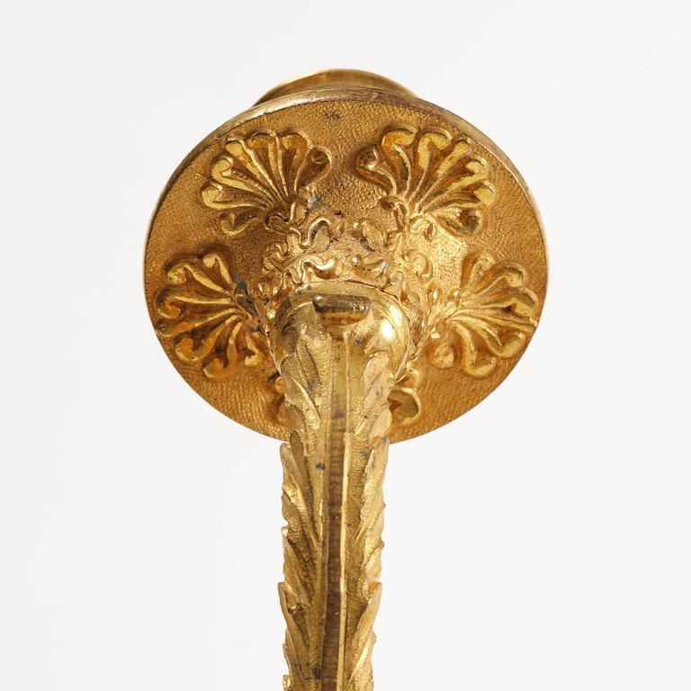 A pair of French 19th century gilt bronze five-light wall-lights.