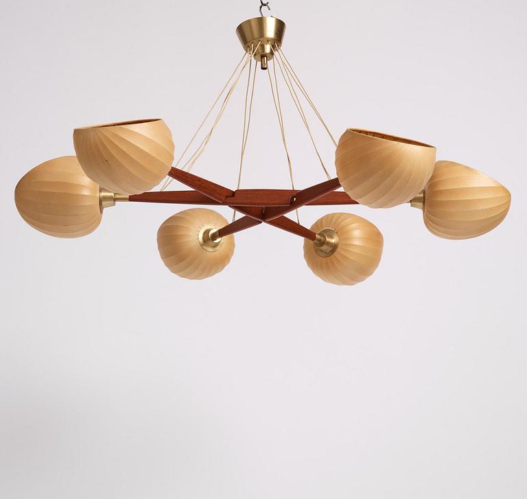 Hans Bergström, a teak ceiling lamp, ateljé Lyktan, Åhus, 1950s.