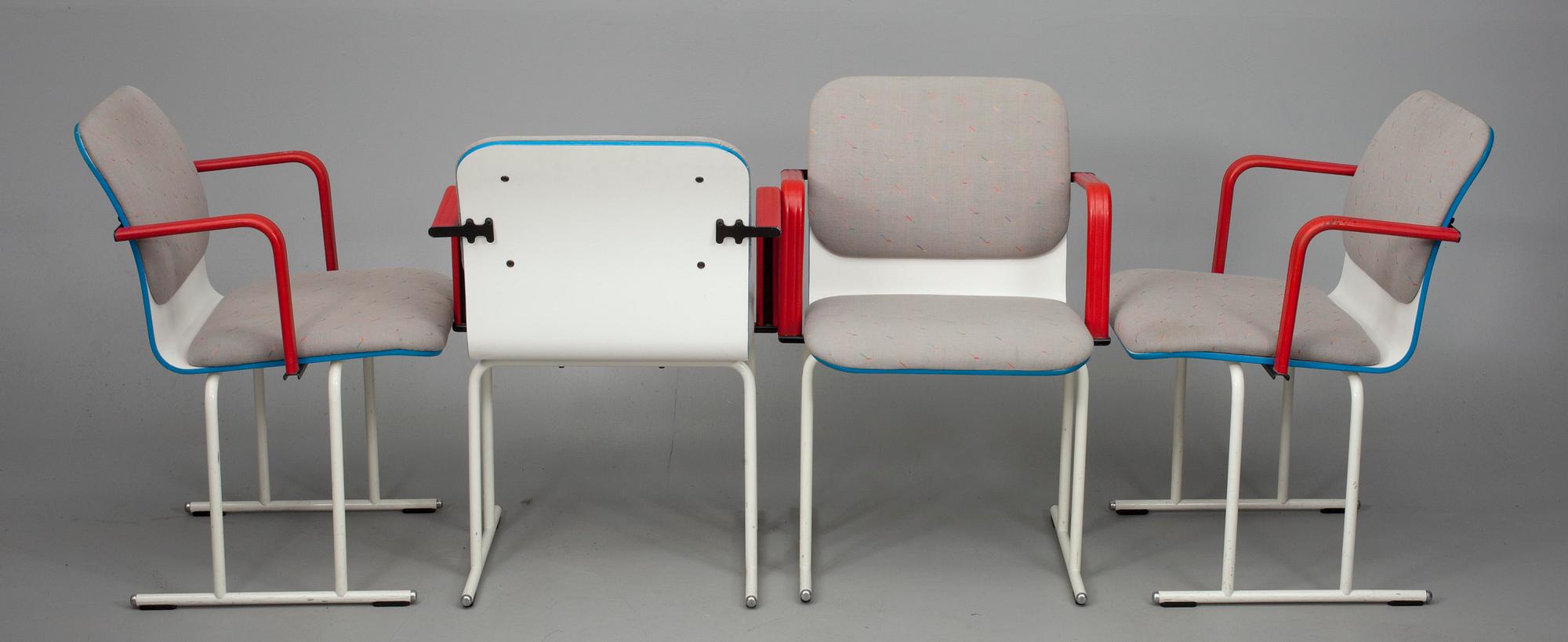 TUOLEJA, 4 kpl, terästä ja koivuvaneria, "Sirkus-MN", Yrjö Kukkapuro, Avarte. Malli muotoiltu 1982.