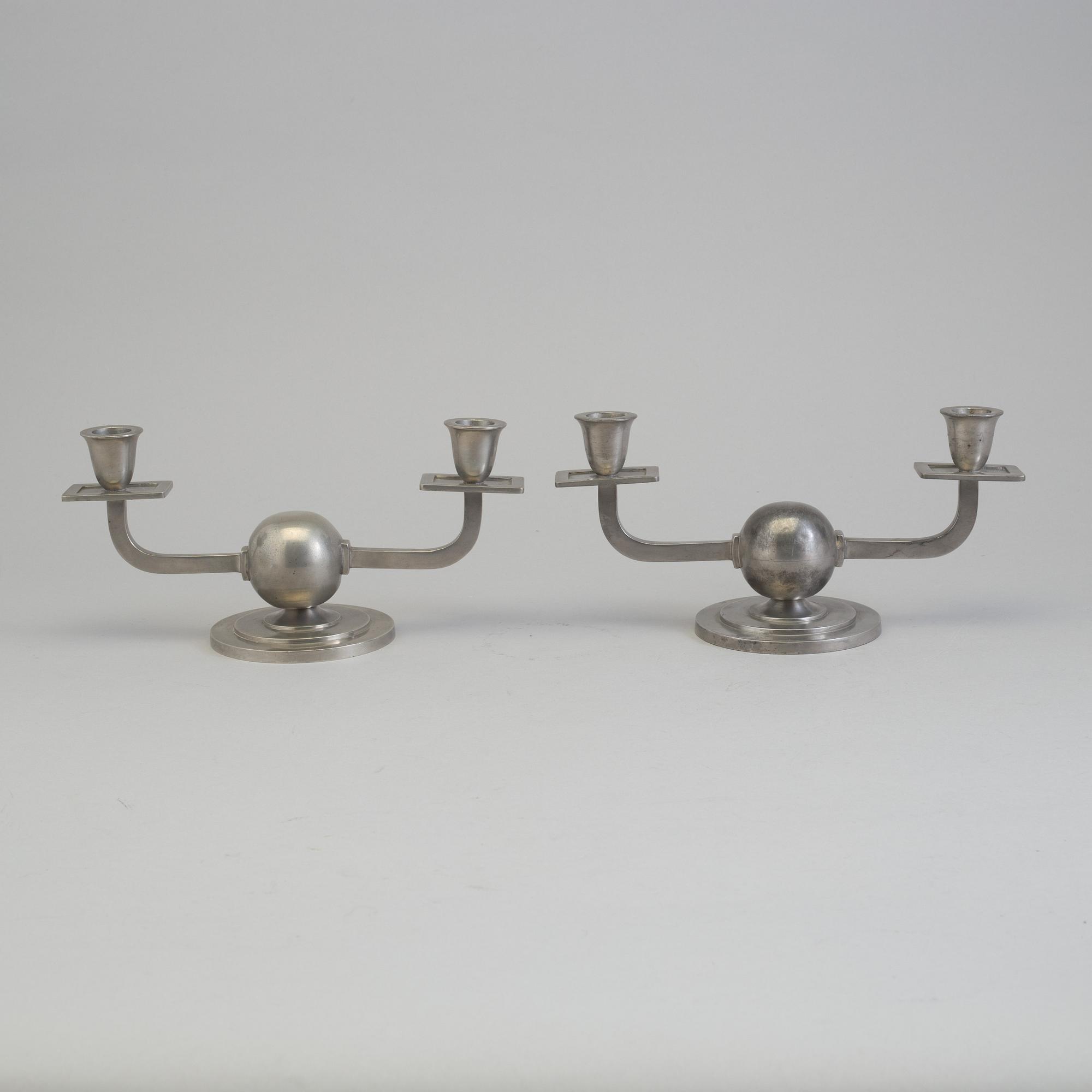 GAB, kandelabrar, ett par, tenn, art deco, 1936-7.