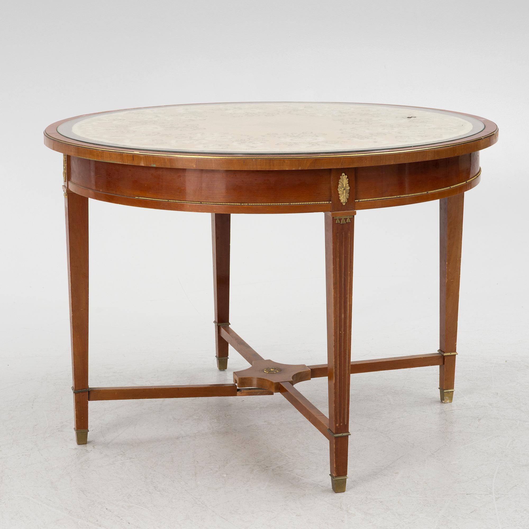 A sofa, two armchairs, four chairs and table, Empire style, 20th century.