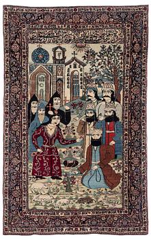 392. An antique Tehran rug, 'Shaikh San'an and the Christian Maiden', Northern Iran, ca 203 x 129 cm.