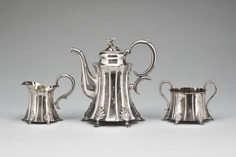 KAFFESERVIS, 3 delar, silver, Edvard Fröberg, Skänninge, 1856, vikt ca 900g.
