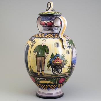 An earhenwear lidded vase from Jasba, Germany, mid 20th century.