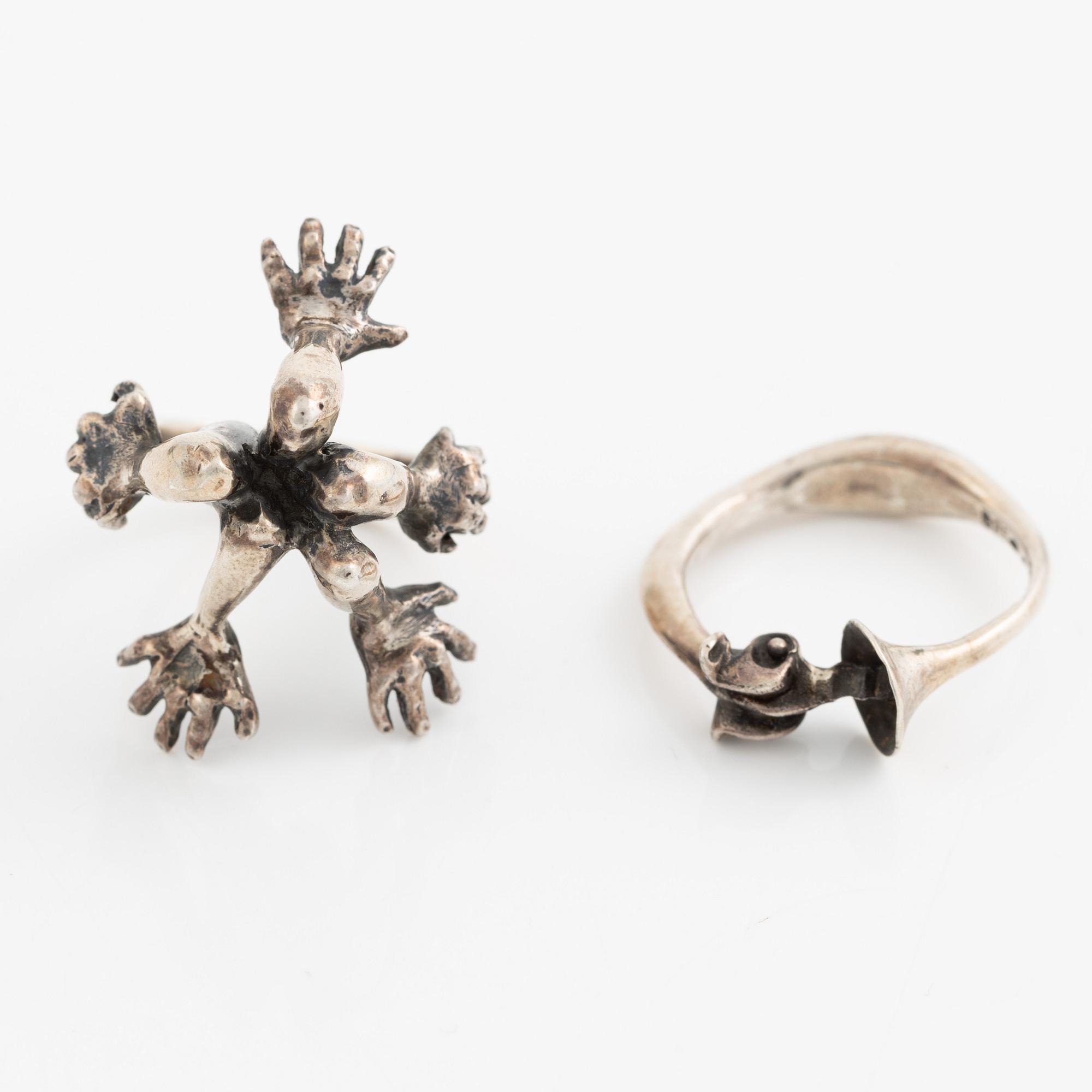 PA Lundahl-Terrs, two rings, silver, Växjö 1976.