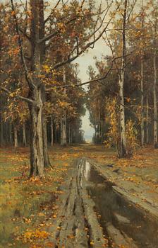 Okänd konstnär, möjligen Ryssland, 1800-tal, Höstlandskap med väg.