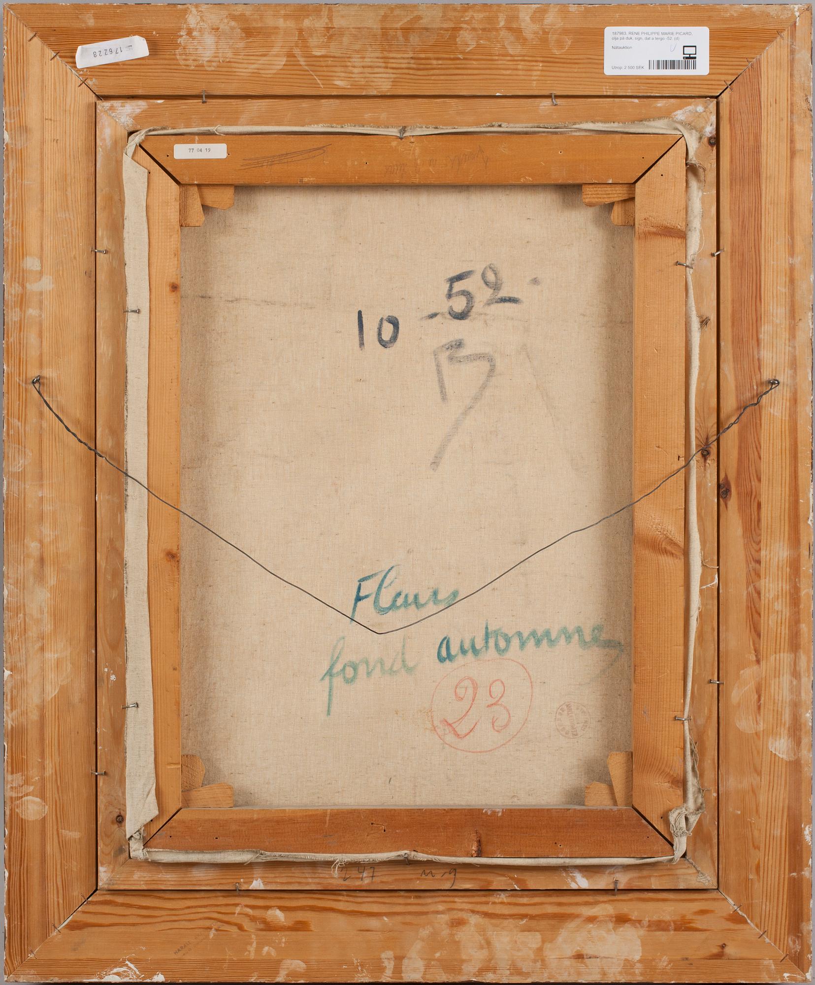 RENE PHILIPPE MARIE PICARD, olja på duk, sign, dat a tergo -52.