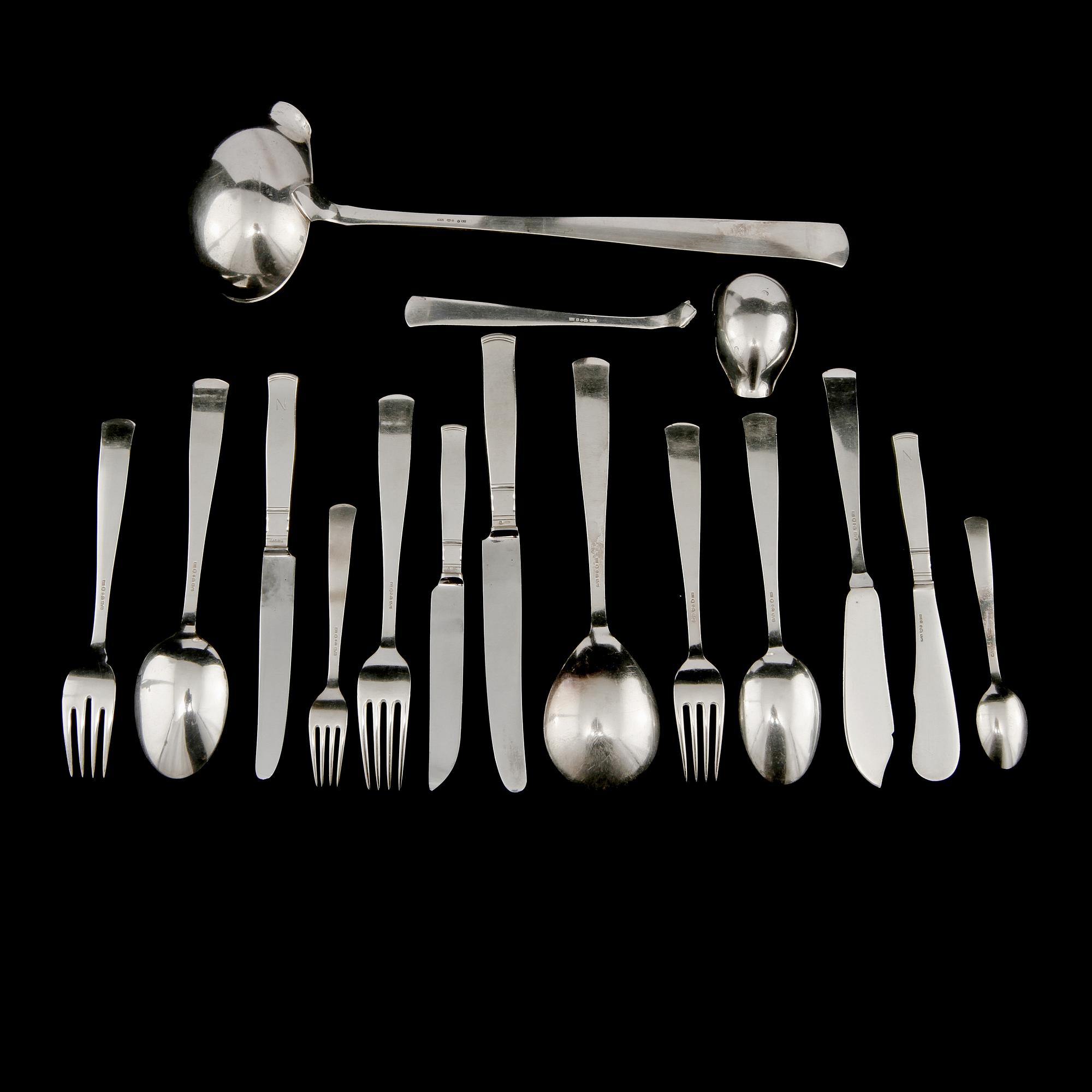BESTICKSERVISDELAR, 108 st, silver, Jacob Ängman, Rosenholm, GAB, 1930-tal. Vikt 5 025 g.