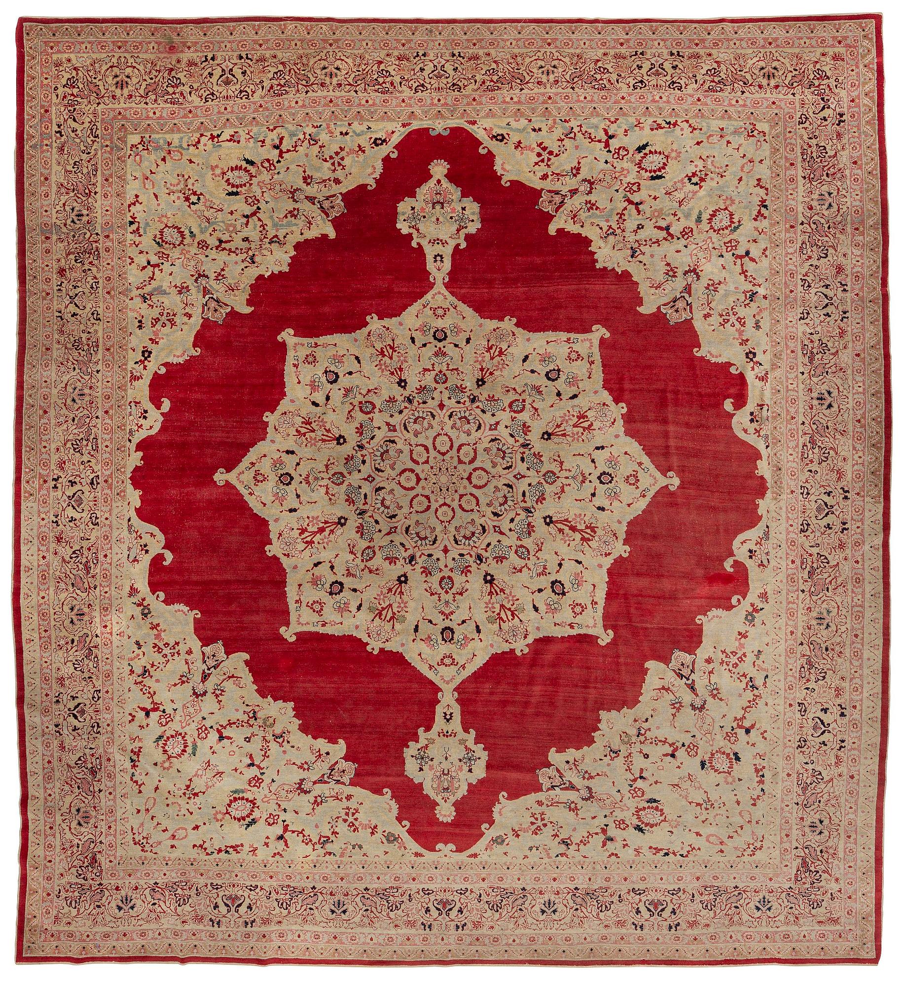An antique 'Haj Jalili' Tabriz carpet, Northwest Persia, c. 435 x 395 cm.