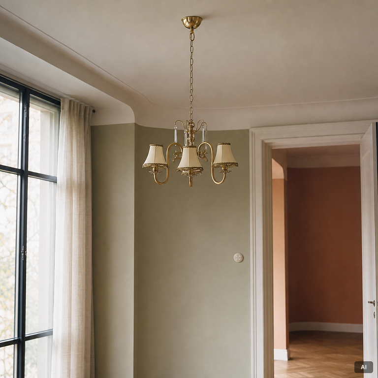 A ceiling lamp, brass, mid-20th century.