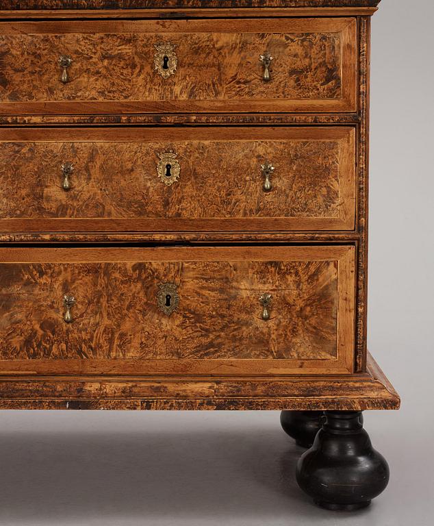 A Swedish late Baroque burr-alder cabinet, Stockholm, first part 18th century.