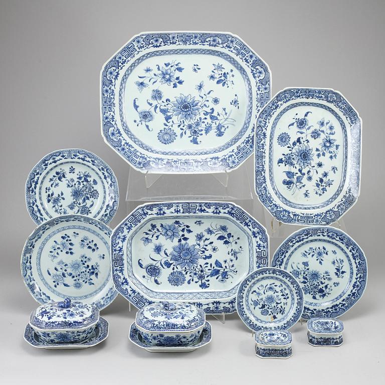 A blue and white dinner service, Qing dynasty, Qianlong (1736-95). (58 pieces).