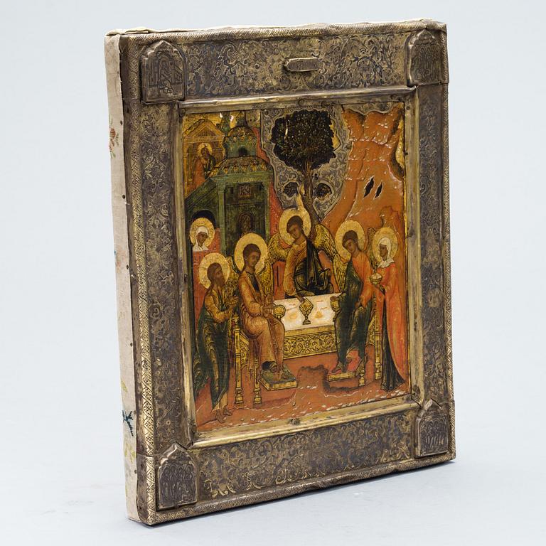 IKON, tempera på pannå samt BASMA i mässing, Ryssland 1600-talets sista tredjedel.