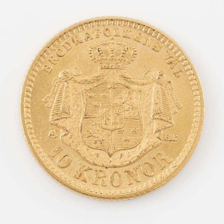 Oscar II, gold coin, 10 kronor, 1894.