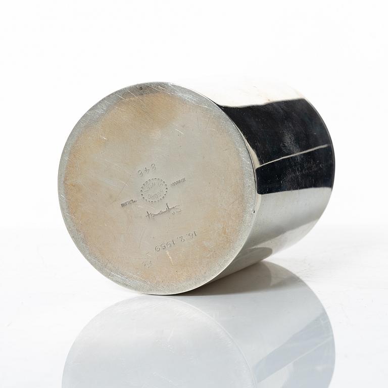 Sigvard Bernadotte, a sterling silver jar with cover, Georg Jensen, Denmark, after 1945.